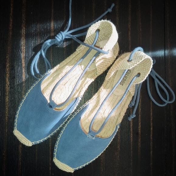 🆕Soludos Blue Suede Platform Espadrille Gladiator Sandals Size 9.5 US / EU 40 - Picture 2 of 15